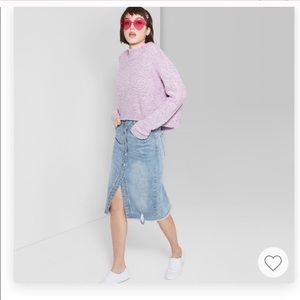 Distressed Denim Button Down Skirt